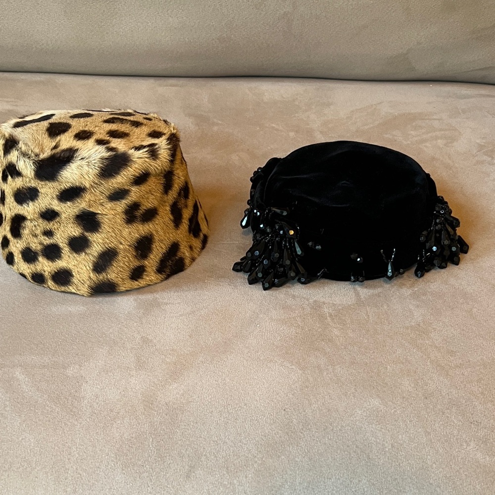 Leopard Print and Black Beaded Vintage hats